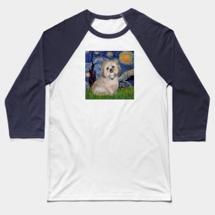 Starry Night (Van Gogh) Adapted to Feature a Lhasa Apso Baseball T-Shirt